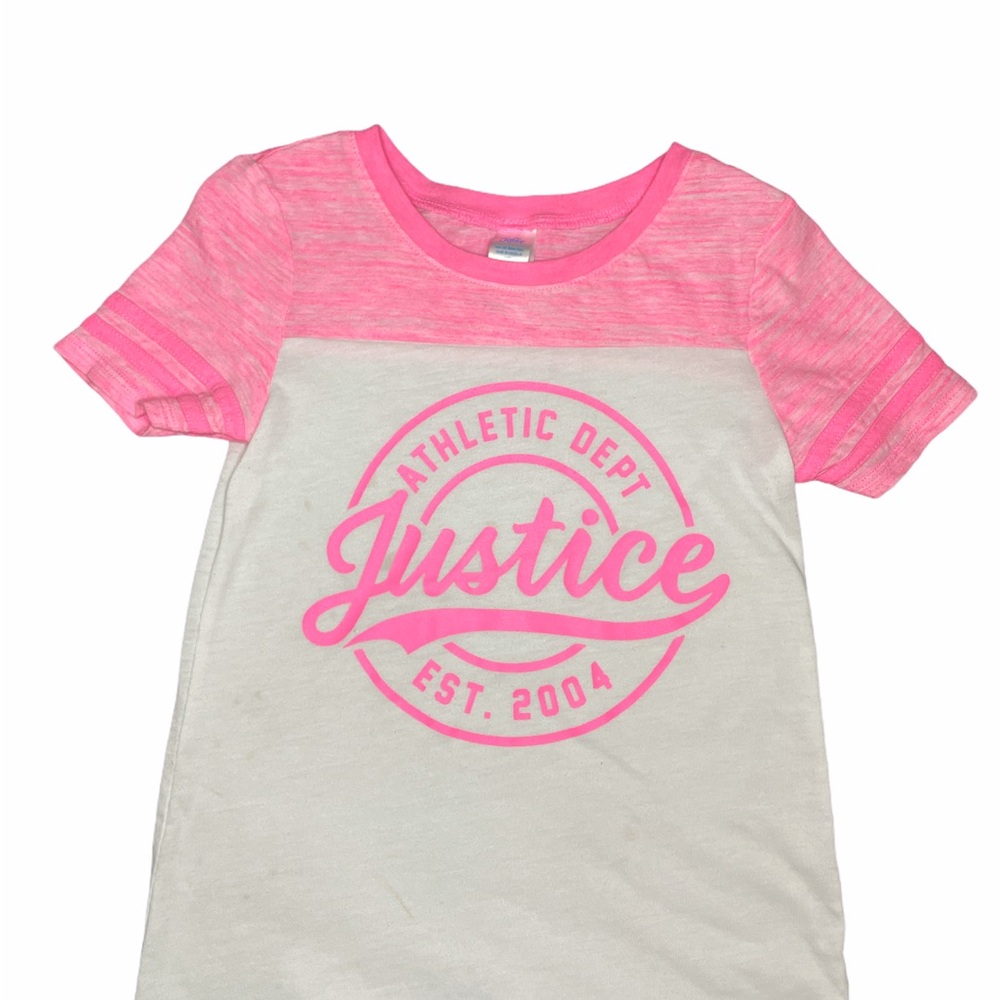 Justice Athletic Pink and White Tee